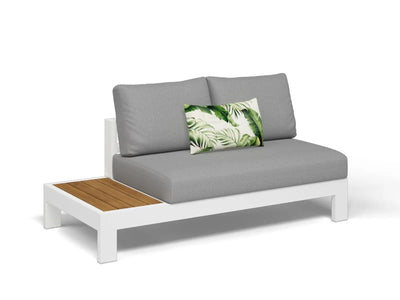 Aspen Teak Platform Outdoor Lounge in White / Grey Chine / 2 Seater / Right