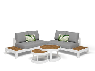 Aspen Teak Platform | Outdoor Lounge Setting in White / Light Grey / Grey Chine / 4 Seater 2LH-2RH / Aspen Coffee Table Set_1