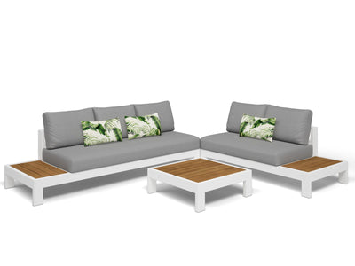 Aspen Teak Platform | Outdoor Lounge Setting in White / Light Grey / Grey Chine / 5 Seater 2LH-3RH / Aspen Corner Table_1
