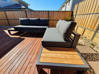 Aspen Teak Platform | Outdoor Lounge Setting in Charcoal / Sooty / Dark Grey / 5 Seater 2LH-3RH / Aspen Corner Table_5