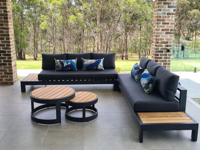 Aspen Outdoor Coffee Table Set in Charcoal / Teak 5.