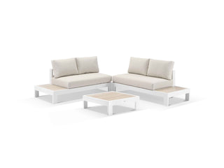 Aspen Ceramic Platform in White / Travertino / Beech / 4 Seater 2LH-2RH / Aspen Corner Table_1