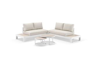 Aspen Ceramic Platform in White / Travertino / Beech / 4 Seater 2LH-2RH / Milos Coffee Table Set_1