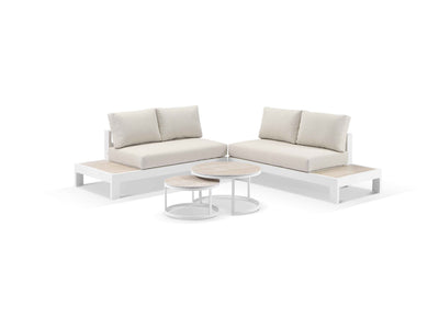 Aspen Ceramic Platform in White / Travertino / Beech / 4 Seater 2LH-2RH / Milos Coffee Table Set_1