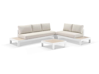 Aspen Ceramic Platform in White / Travertino / Beech / 5 Seater 2RH-3LH / Aspen Corner Table_1