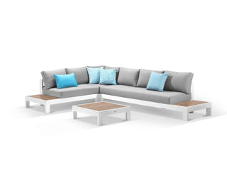 Aspen Teak Platform in White / Light Grey / Grey Chine / 6 Seater 2RH-3LH-CNR / Aspen Corner Table_1