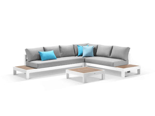 Aspen Teak Platform in White / Light Grey / Grey Chine / 6 Seater 2LH-3RH-CNR / Aspen Corner Table_1