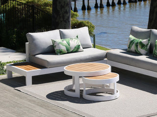 Aspen Outdoor Coffee Table Set in White / Teak 7.