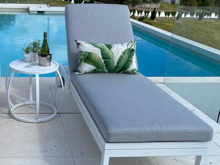 Aspen Outdoor Sunlounge in White / Grey Chine - side view.