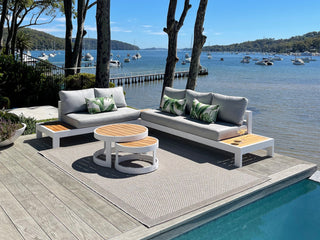Aspen Teak Platform Outdoor Lounge in White / Grey Chine / 2 Seater / Right 1