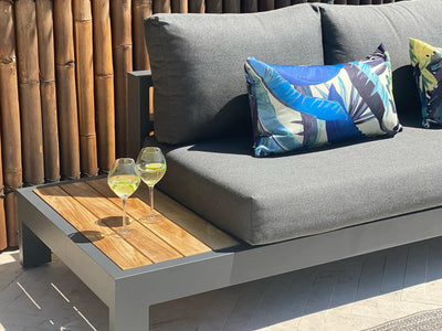 Aspen Teak Platform Outdoor Lounge in Charcoal / Sooty / 2 Seater / Left 1