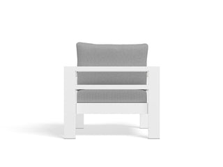 Aspen Outdoor Armchair in White / Grey Chine - back view.