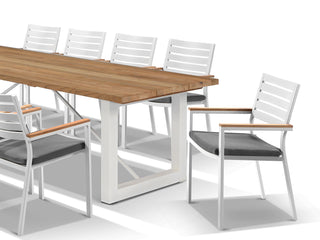 Laguna Table & Twain Teak Arm Chair | Outdoor Dining Setting in White / Mist / 11pc 290cm_2