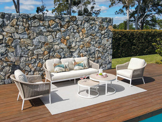 Bali Outdoor Lounge Setting in White / Latte / Beech / Milos Coffee Table Set_1