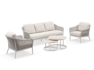Bali Outdoor Lounge Setting in Dune / Parchment / Beech / Milos Coffee Table Set