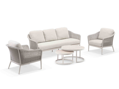 Bali Outdoor Lounge Setting in Dune / Parchment / Beech / Milos Coffee Table Set