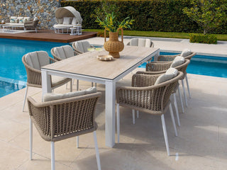 Adele Ceramic Table & Bali Chairs | Outdoor Dining Setting in White / 9pc 220cm_1