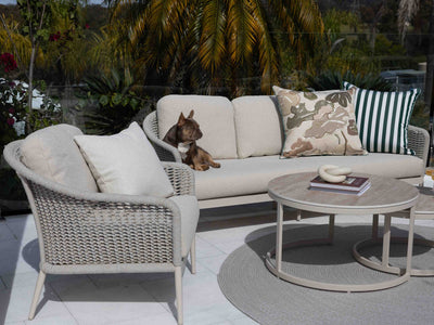 Bali Outdoor Lounge Setting in Dune / Parchment / Beech / Milos Coffee Table Set 7