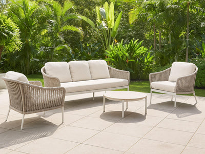 Bali Outdoor Lounge Setting in White / Latte / Beech / Treble Coffee Table_7