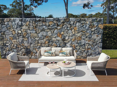 Bali Outdoor Lounge Setting in White / Latte / Beech / Milos Coffee Table Set_9