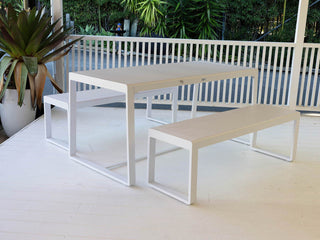 Balkoni 3pc Outdoor Bench Setting in White 2.