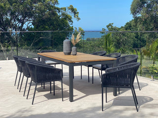 Barcelona Table & Gizella Chairs | Outdoor Dining Setting in Charcoal / Black / 9pc 240cm_1