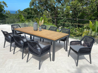 Barcelona Table & Serang Chairs | Outdoor Dining Setting in Charcoal / Black / 9pc 240cm_1