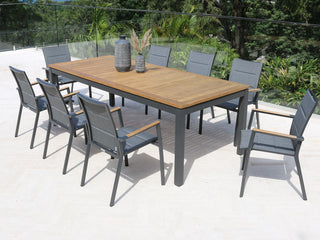Barcelona Table & Sevilla Teak Arm Chairs | Outdoor Dining Setting in Charcoal / 9pc 240cm_1