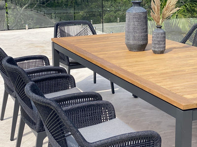 Barcelona Table & Serang Chairs | Outdoor Dining Setting in Charcoal / Black / 9pc 240cm_5