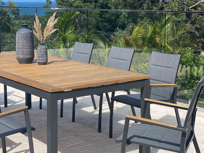 Barcelona Table & Sevilla Teak Arm Chairs | Outdoor Dining Setting in Charcoal / 9pc 240cm_4