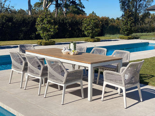 Barcelona Table & Serang Chairs | Outdoor Dining Setting in White / Gobi / 9pc 240cm_1