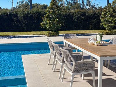 Barcelona Table & Serang Chairs | Outdoor Dining Setting in White / Gobi / 9pc 240cm_2