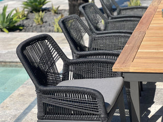 Barcelona Table Extension & Serang Chairs | Outdoor Dining Setting in Charcoal / Black / 9pc 280cm_9