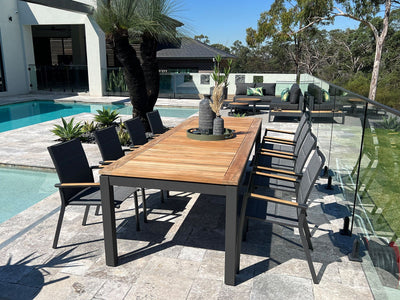 Barcelona Table & Sevilla Teak Arm Chairs | Outdoor Dining Setting in Charcoal / 9pc 290cm_1