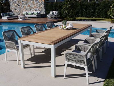 Barcelona Table & Serang Chairs | Outdoor Dining Setting in White / Gobi / 9pc 290cm_1