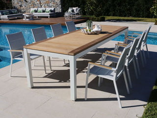 Barcelona Table & Sevilla Teak Arm Chairs | Outdoor Dining Setting in White / 9pc 290cm_1