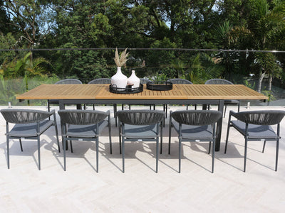 Barcelona Extension Table & Nivala Chairs | Outdoor Dining Setting in Charcoal / Black / 11pc 340cm_9