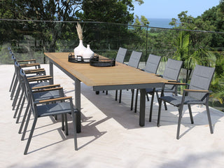 Barcelona Extension Table & Sevilla Teak Arm Chairs | Outdoor Dining Setting in Charcoal / 11pc 340cm_1