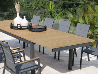 Barcelona Extension Table & Sevilla Teak Arm Chairs | Outdoor Dining Setting in Charcoal / 11pc 340cm_8