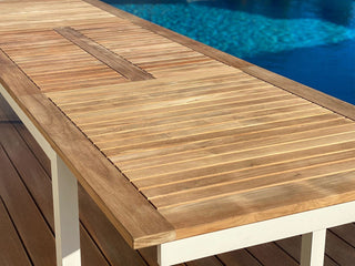 Barcelona Extension Table & Sevilla Teak Arm Chairs | Outdoor Dining Setting in White / 11pc 340cm_11