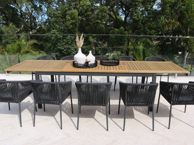 Barcelona Extension Table & Gizella Chairs | Outdoor Dining Setting in Charcoal / 11pc 340cm_9