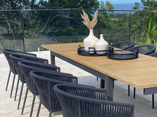 Barcelona Extension Table & Gizella Chairs | Outdoor Dining Setting in Charcoal / 11pc 340cm_8