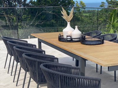 Barcelona Extension Table & Gizella Chairs | Outdoor Dining Setting in Charcoal / 11pc 340cm_8