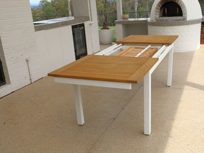 Barcelona Table Extension & Serang Chairs | Outdoor Dining Setting in White / Gobi / 9pc 280cm_7