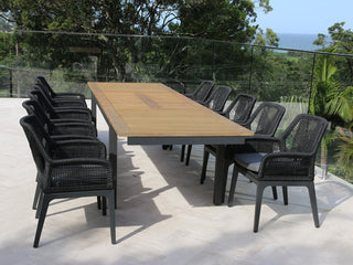 Barcelona Table Extension & Serang Chairs | Outdoor Dining Setting in Charcoal / Black / 11pc 340cm_1