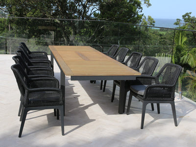 Barcelona Table Extension & Serang Chairs | Outdoor Dining Setting in Charcoal / Black / 11pc 340cm_1