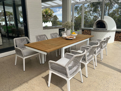 Barcelona Table Extension & Serang Chairs | Outdoor Dining Setting in White / Gobi / 9pc 280cm_1