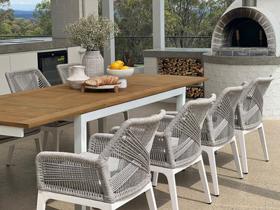 Barcelona Table Extension & Serang Chairs | Outdoor Dining Setting in White / Gobi / 9pc 280cm_4