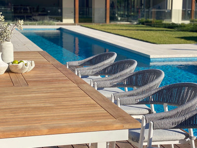 Barcelona Extension Table & Nivala Chairs | Outdoor Dining Setting in White / Frost Grey / 11pc 340cm_2
