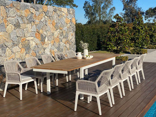 Barcelona Table Extension & Serang Chairs | Outdoor Dining Setting in White / Gobi / 11pc 340cm_1